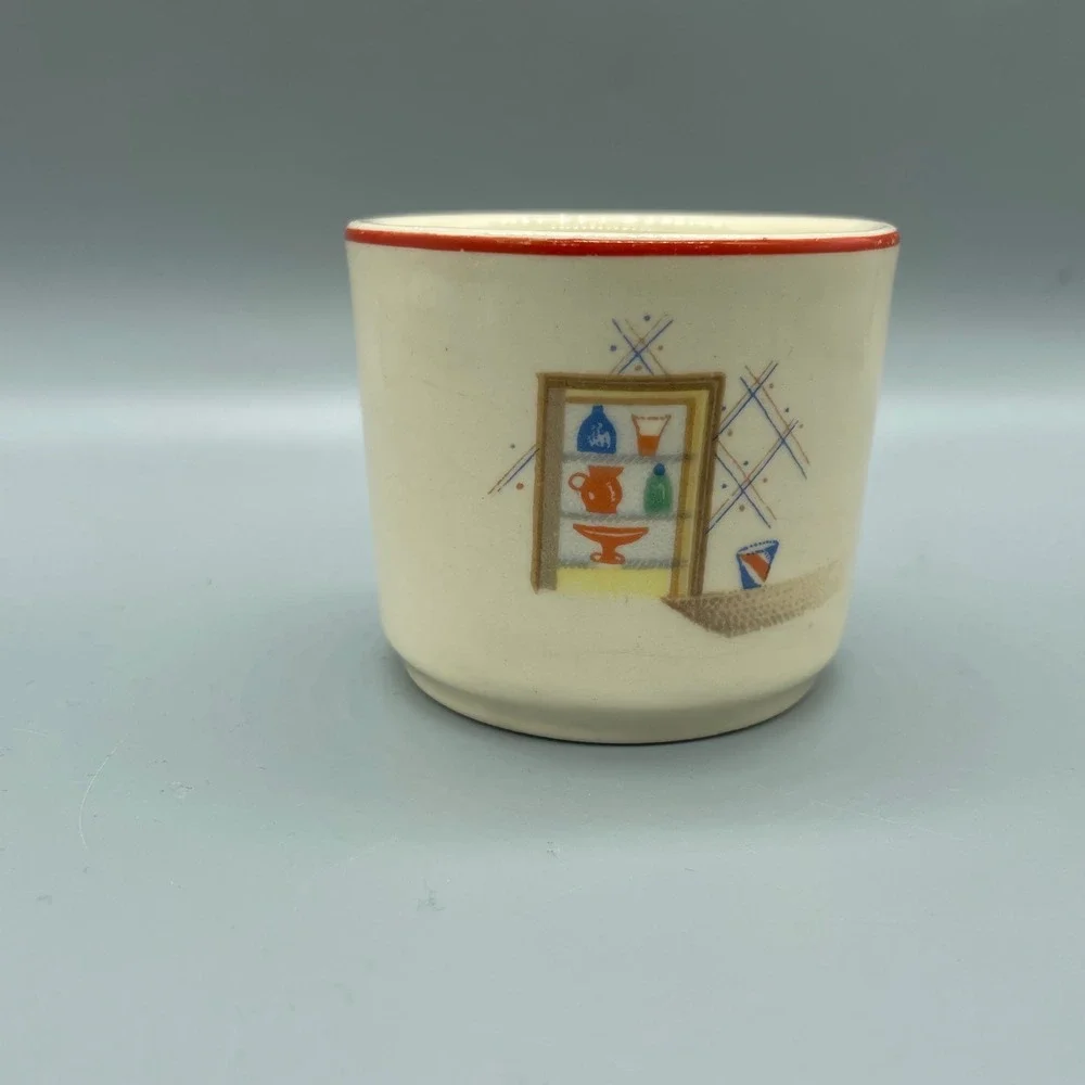 Vintage Universal Cambridge Oven Proof Custard Cup Ramekin‎ Red Rim Graphic